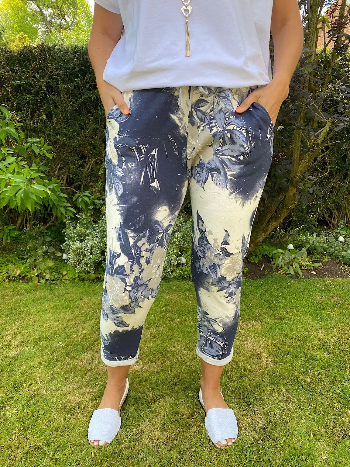 Printed Navy Floral Joggers