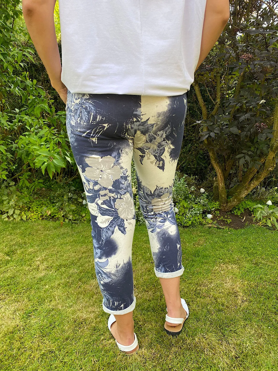 Printed Navy Floral Joggers