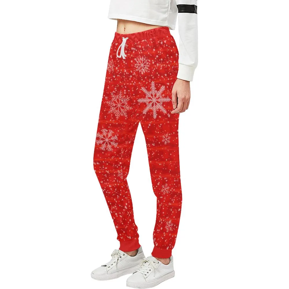 Red Holiday Snowflake Women's All Over Print Jogger Sweatpants