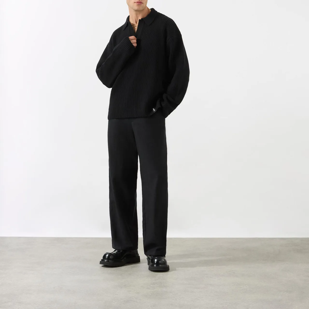 REPRESENT Ribbed Knit Polo Sweater - Black