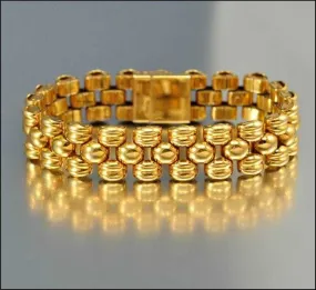 Retro Swiss Gold Tank Tread Panther Link Bracelet