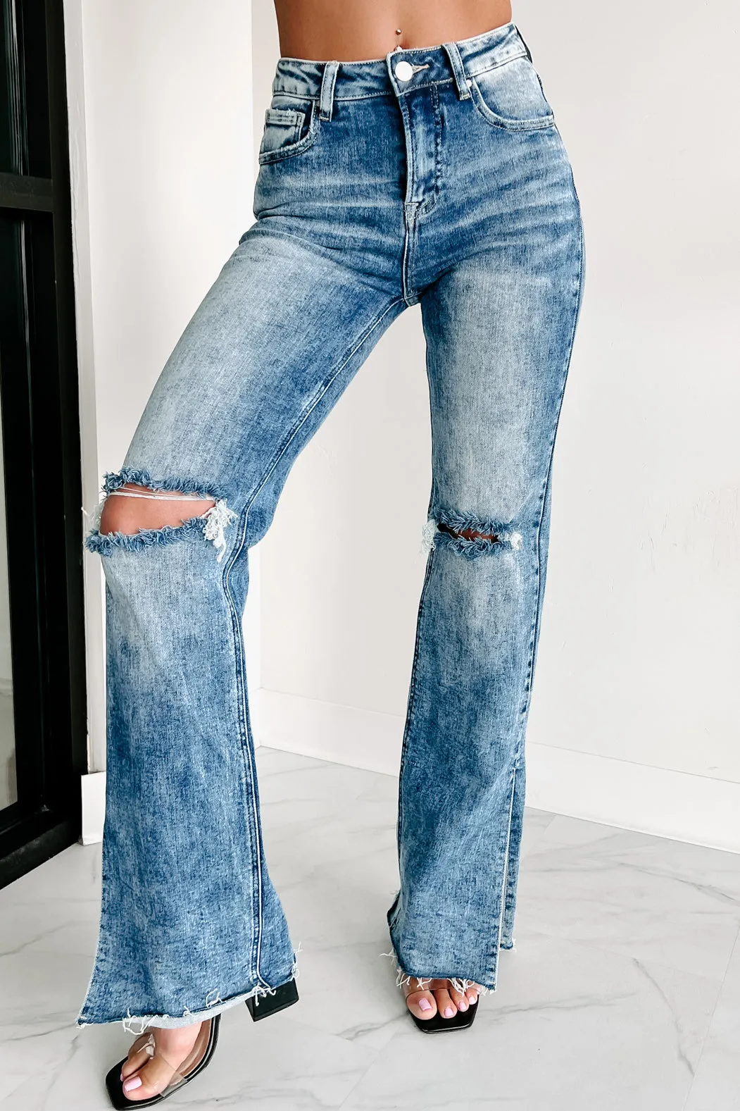 Rhonda Risen High Rise Split Hem Straight Leg Jeans (Medium)