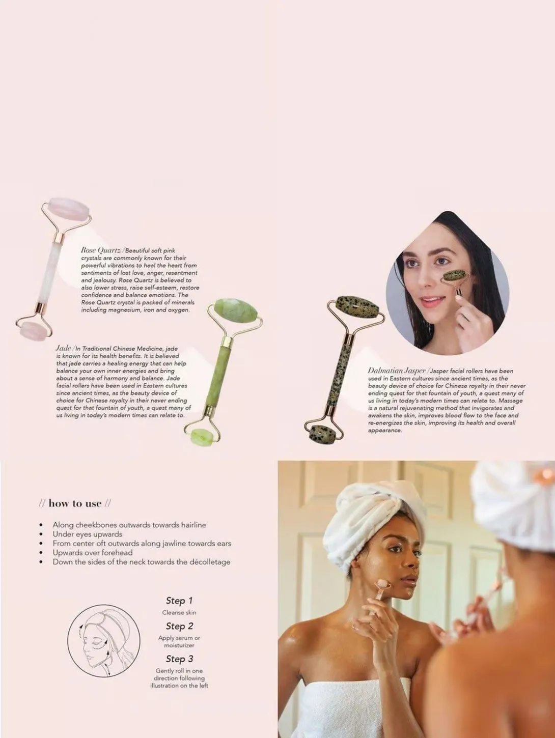 Rose Quartz Facial Roller - Rose