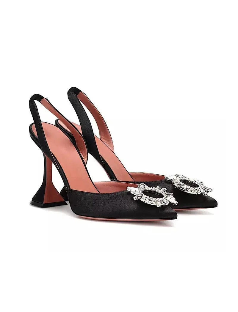 Satin Crystal Trimmed Sling Back Heels