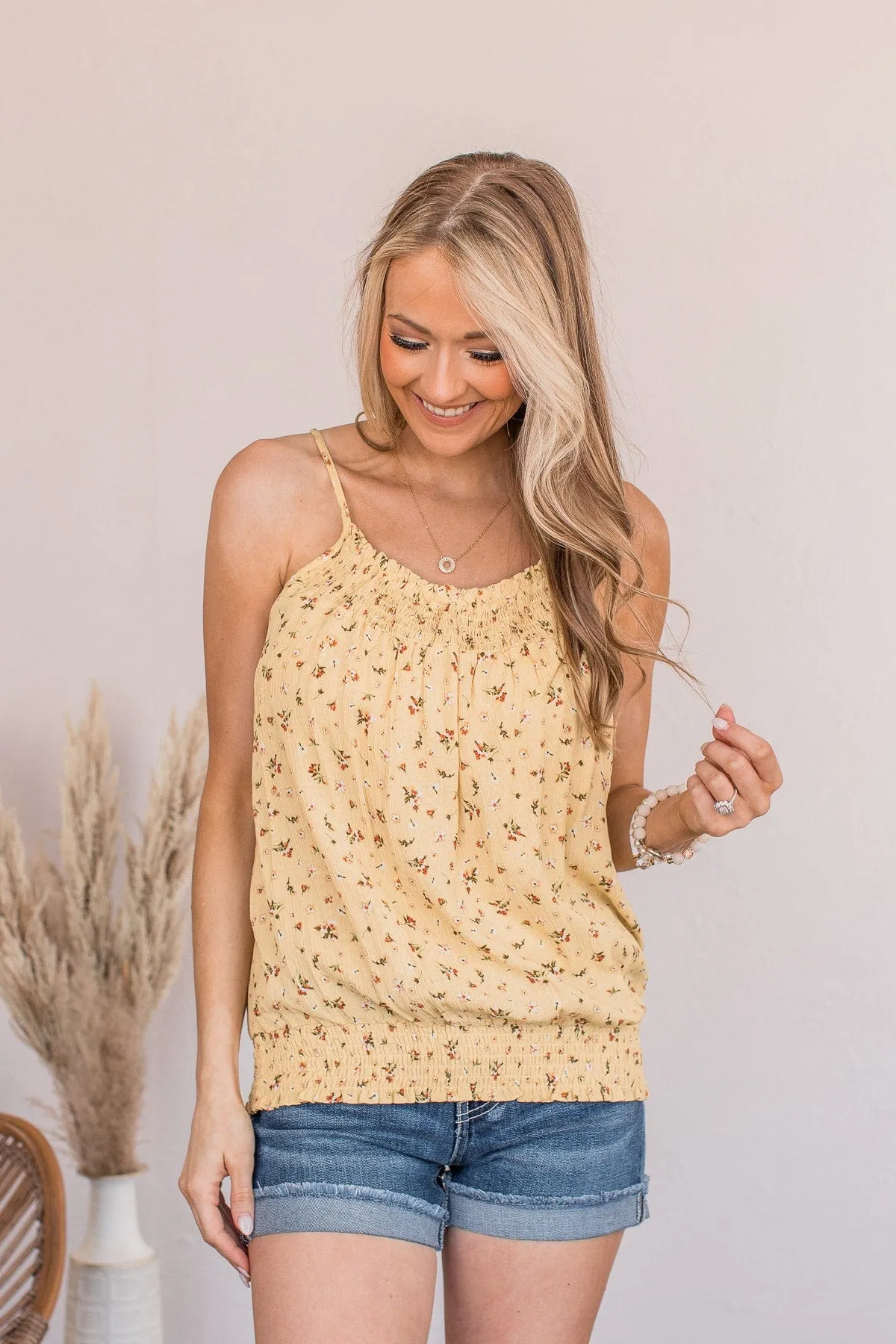 Scattered Petals Floral Tank- Honey Yellow