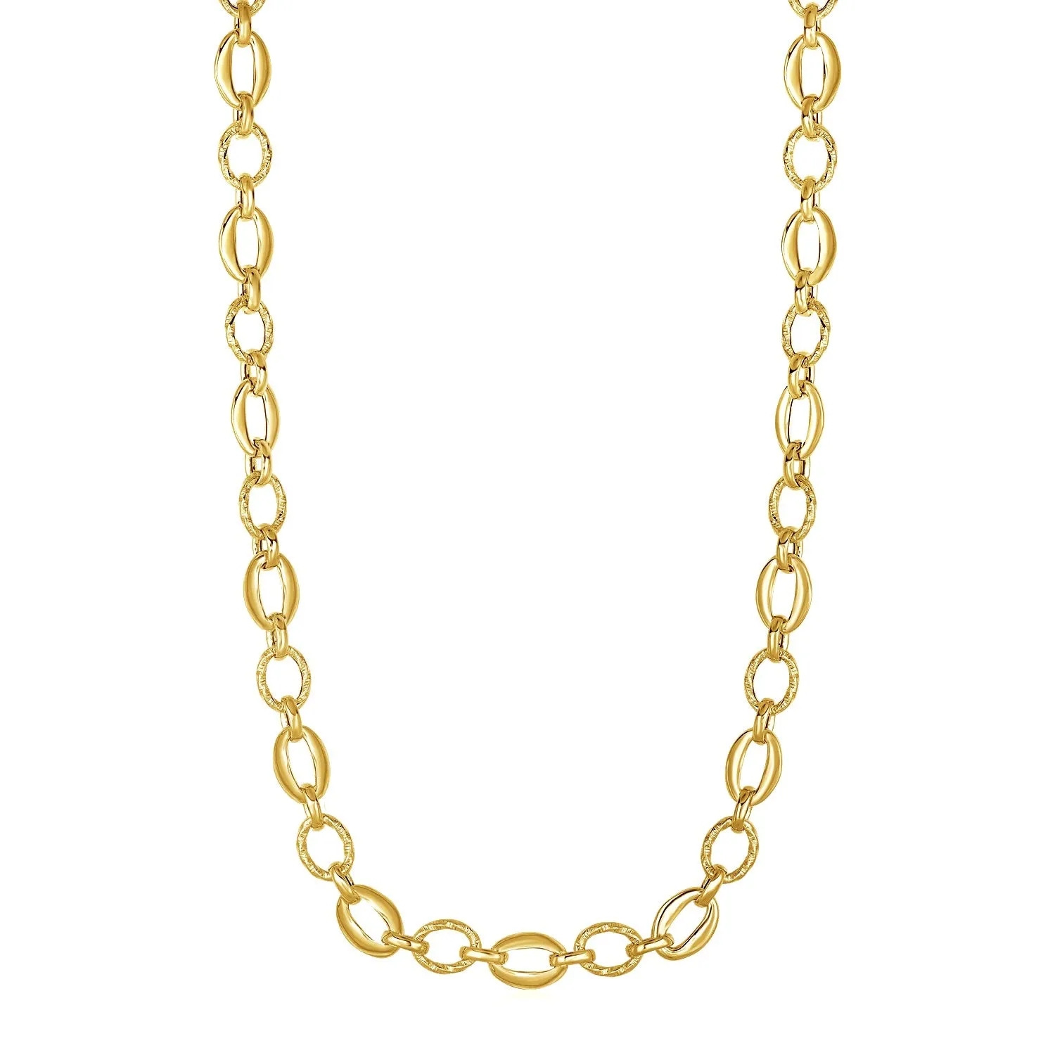 Shiny and Textured Oval Link Necklace in 14k Yellow Goldrx03384-18-rx03384-18