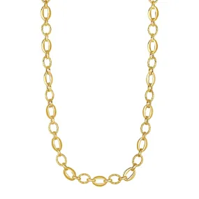 Shiny and Textured Oval Link Necklace in 14k Yellow Goldrx03384-18-rx03384-18