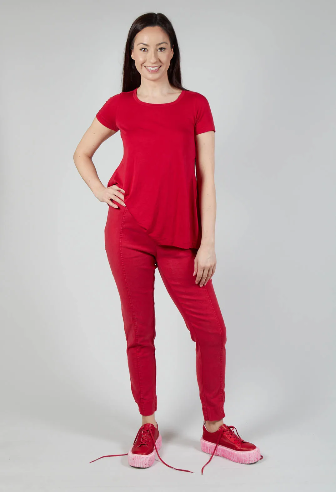 Slim Leg Trousers with Seam Detail in Chili