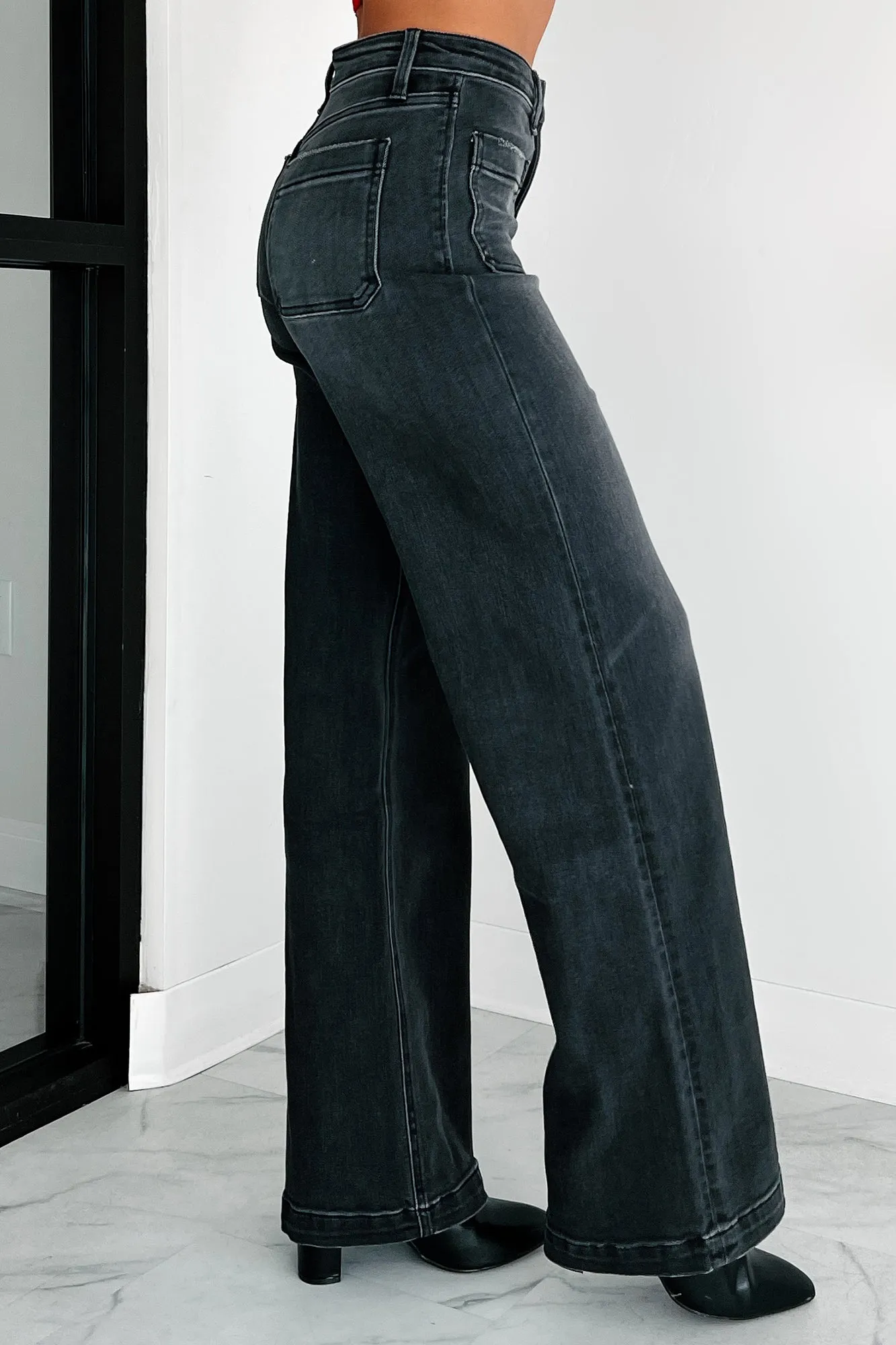 Spencer High Rise Wide Leg Vervet Trouser Jeans (Black)