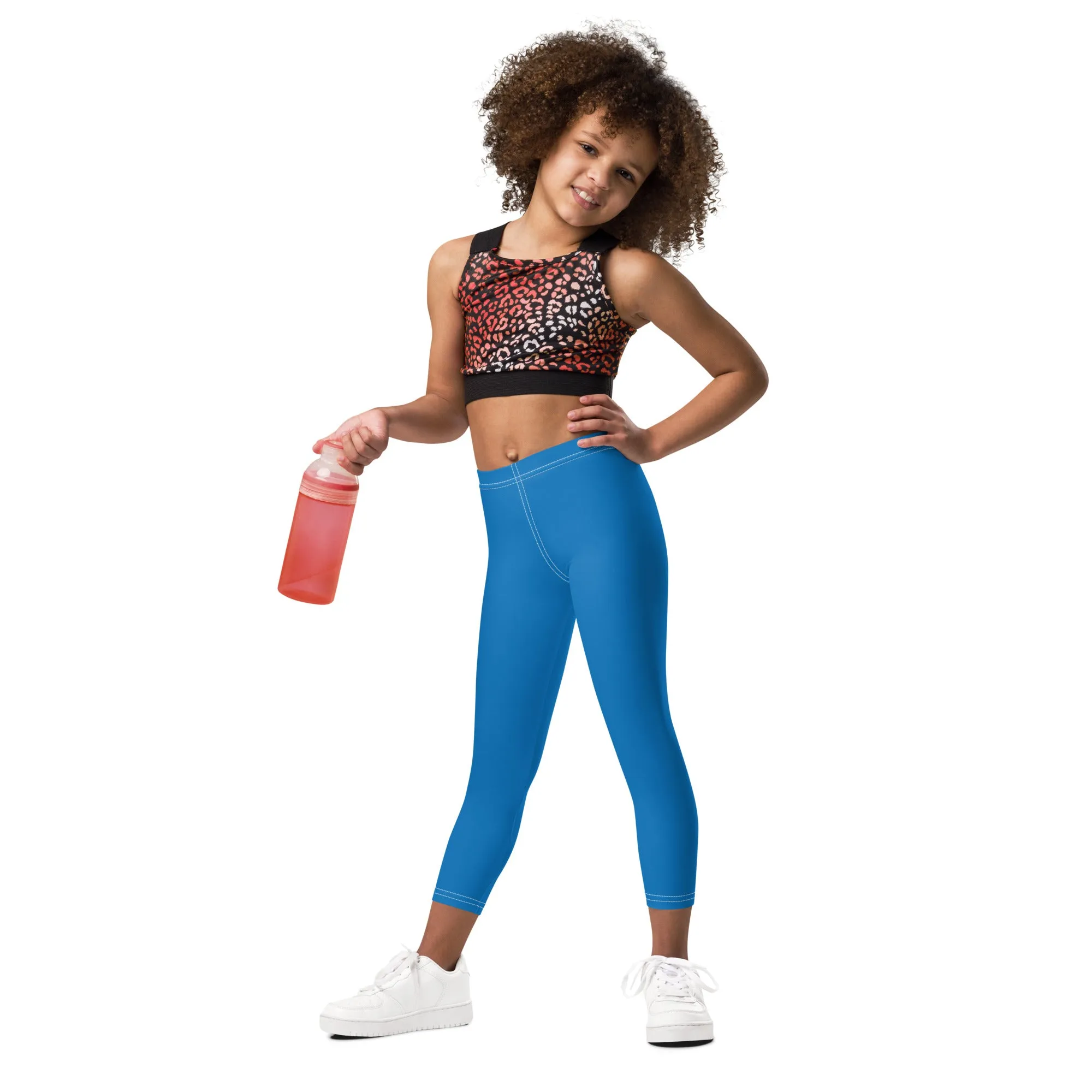 Stay Vibrant: Girls' Solid Color Athletic Leggings - Azul