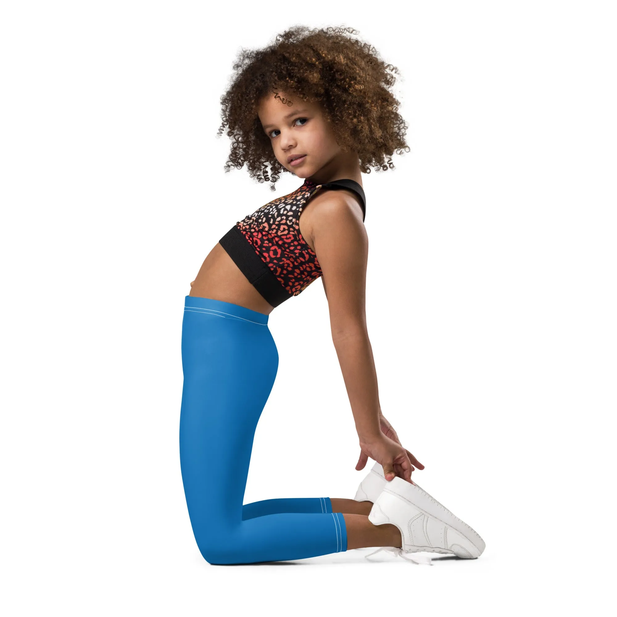 Stay Vibrant: Girls' Solid Color Athletic Leggings - Azul