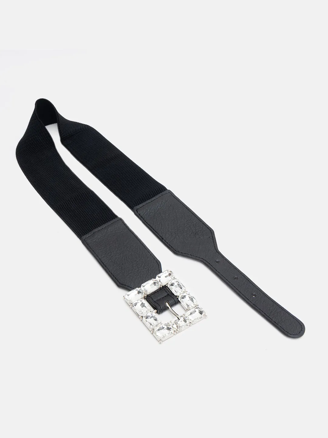 Stone Embellished Stretch Buckle Belt