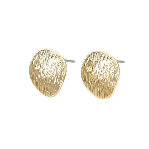 Stud Earring Findings, Alloy, With Hidden Open Loop, Light Gold Plated, Textured, Domed, Round, 12mm