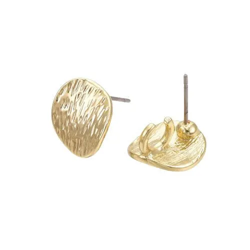 Stud Earring Findings, Alloy, With Hidden Open Loop, Light Gold Plated, Textured, Domed, Round, 12mm