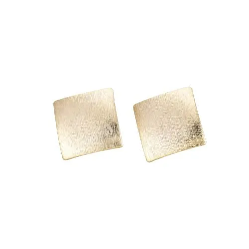 Stud Earring Findings, Brass, Textured, Square, With Hidden Open Loop, 18K Gold Plated, 25mm