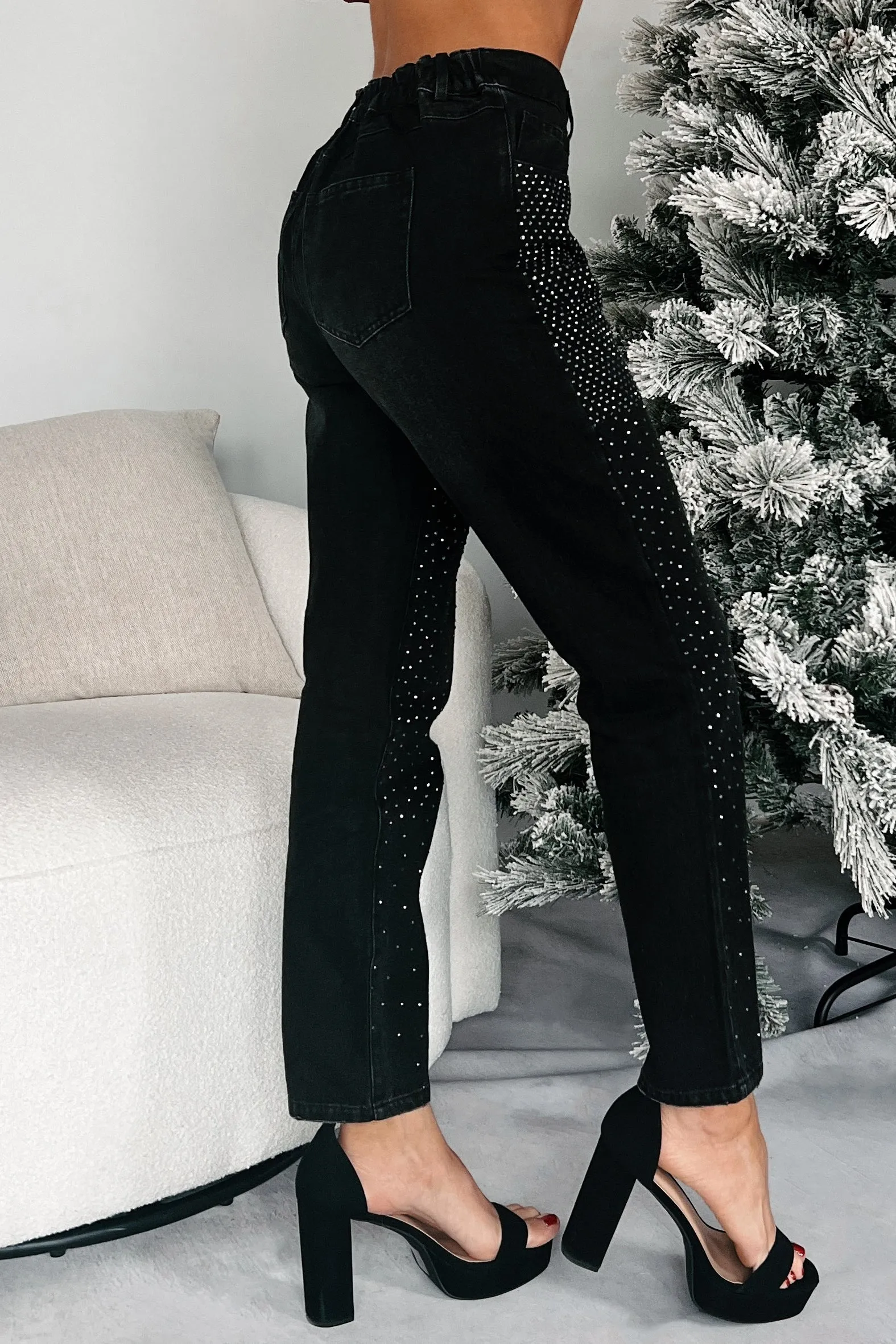 Subtly Sparkly High Rise Rhinestone Jeans (Black)