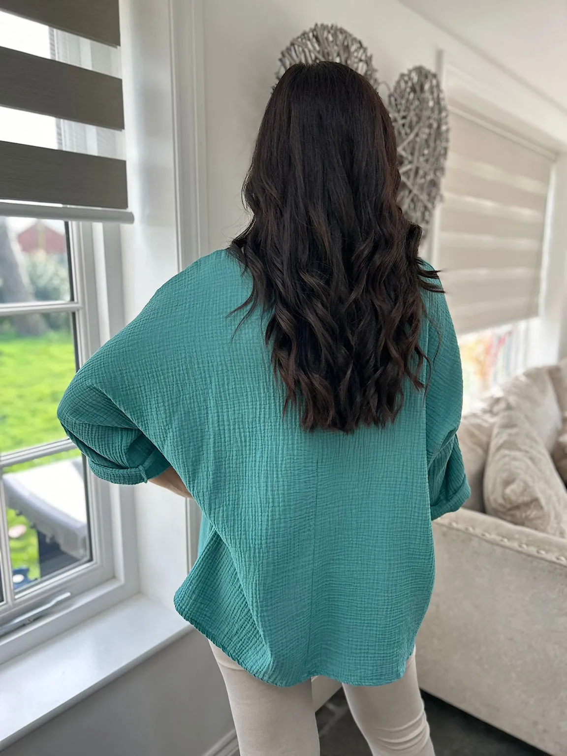 Teal Textured Round Neck Top Pippa