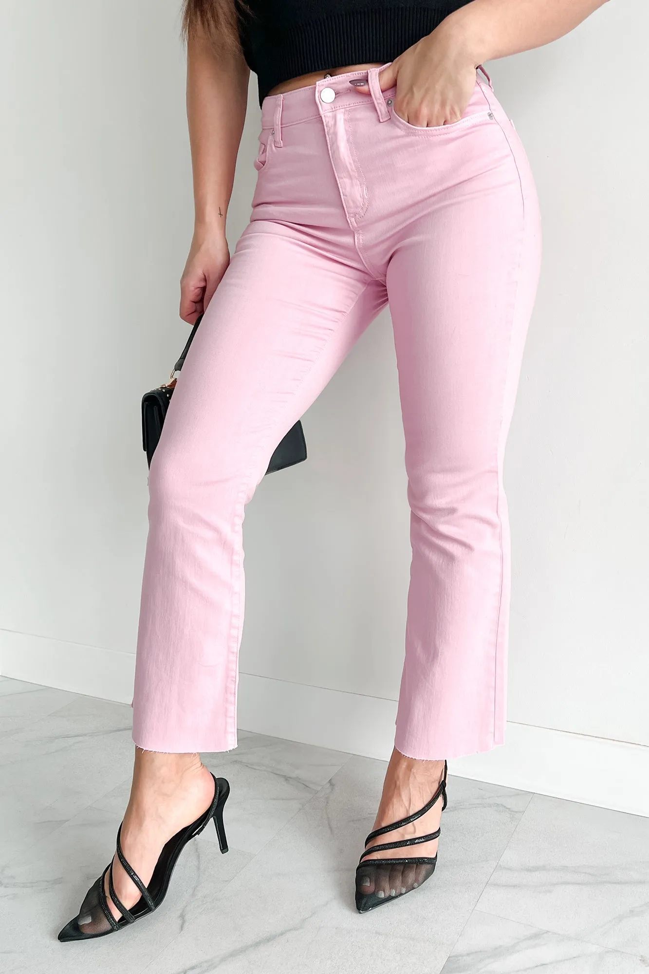 That's My Choice High Rise Kick Flare Sneak Peek Jeans (Rose Pink)