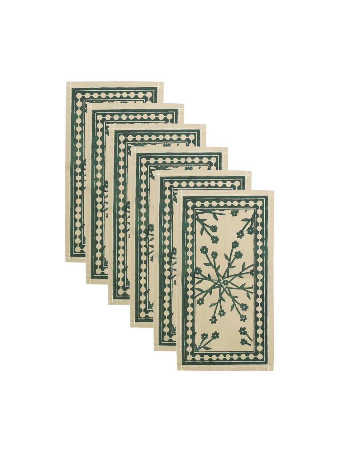 The Classic Block Print Cocktail Napkin, Set of 4 or 6 - Two Ferns Floral / Cotton