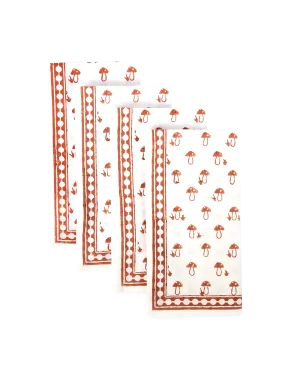 The Classic Block Print Napkin, Set of 4 - Clay Mushroom / Cotton