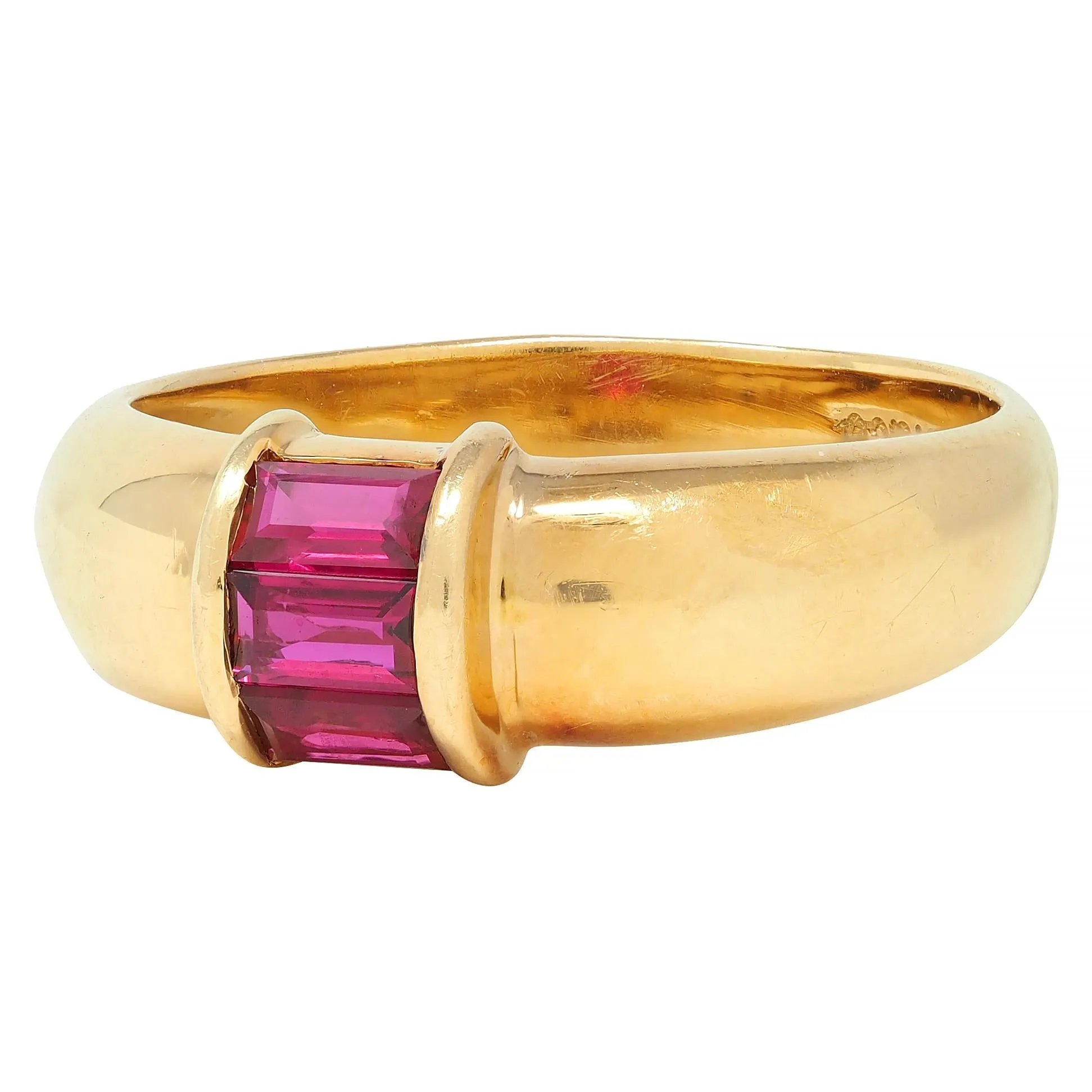 Tiffany & Co. 1990s Red Ruby 18 Karat Yellow Gold Vintage Stacking Band Ring