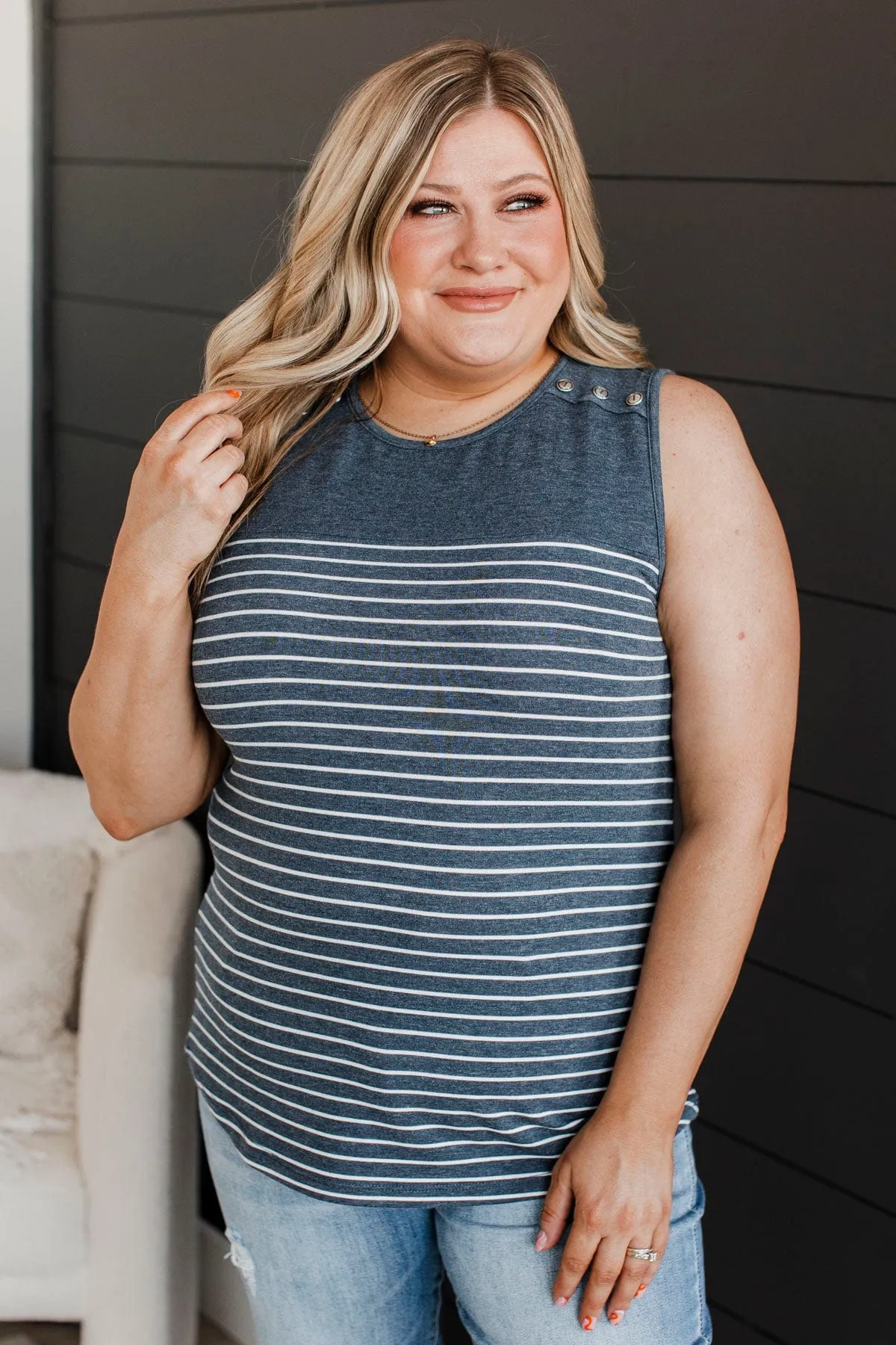 Together Again Striped Tank Top- Navy