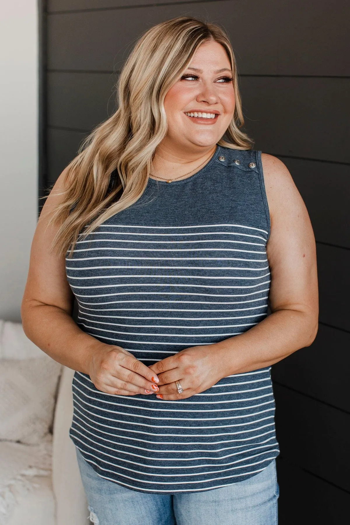 Together Again Striped Tank Top- Navy