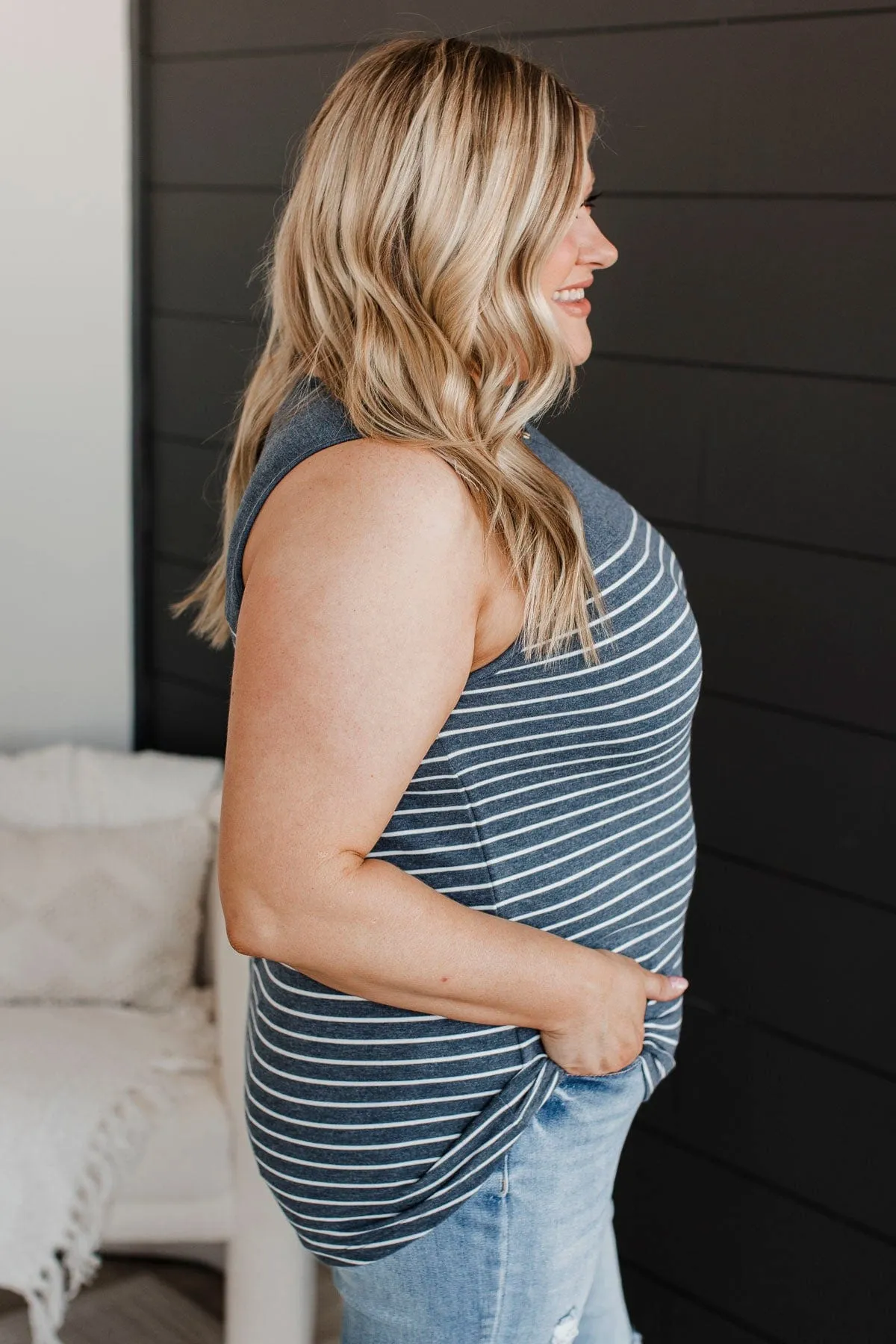 Together Again Striped Tank Top- Navy