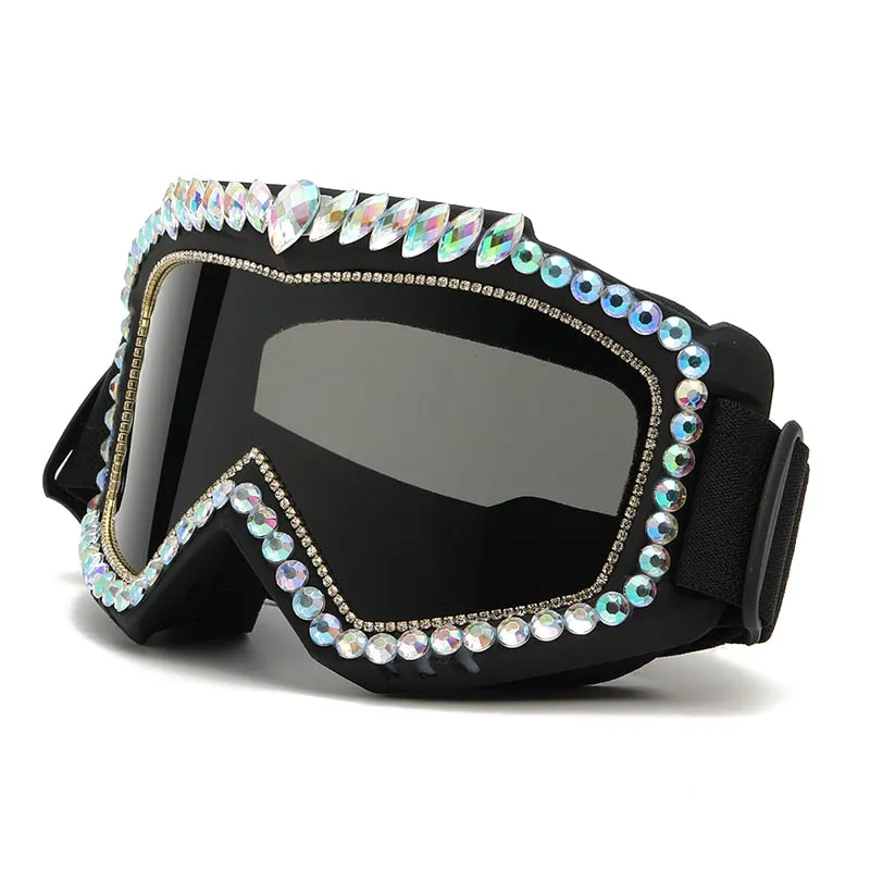 Unisex Steampunk Goggle Oversized Luxury Rhinestone Sports Sunglasses