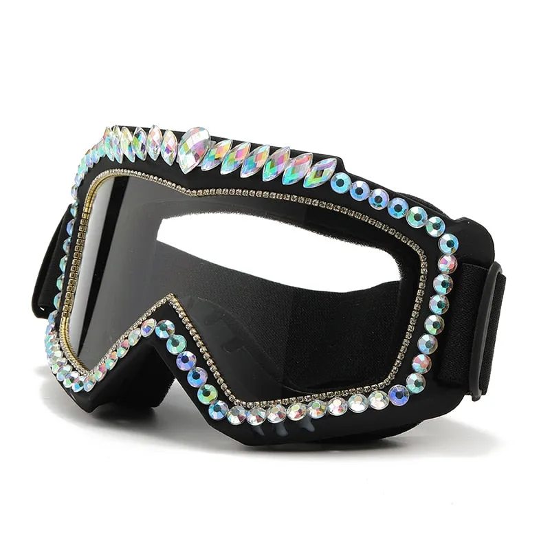 Unisex Steampunk Goggle Oversized Luxury Rhinestone Sports Sunglasses