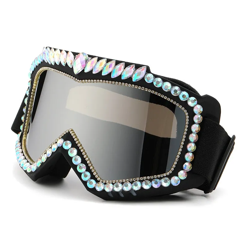 Unisex Steampunk Goggle Oversized Luxury Rhinestone Sports Sunglasses