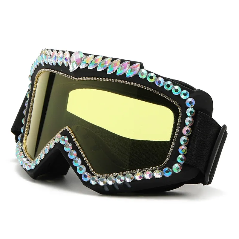 Unisex Steampunk Goggle Oversized Luxury Rhinestone Sports Sunglasses