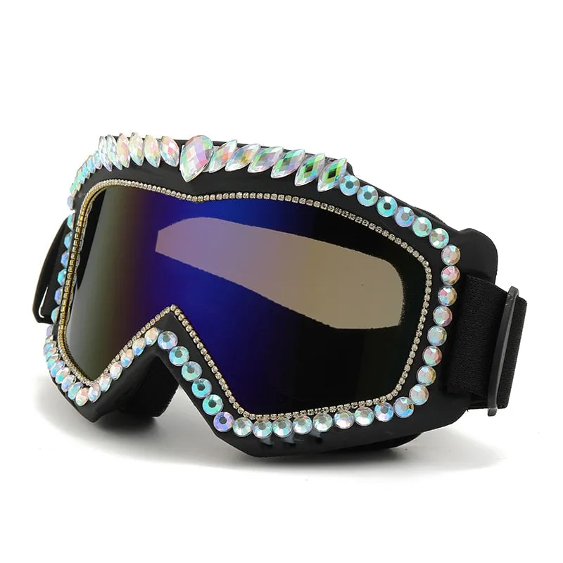 Unisex Steampunk Goggle Oversized Luxury Rhinestone Sports Sunglasses