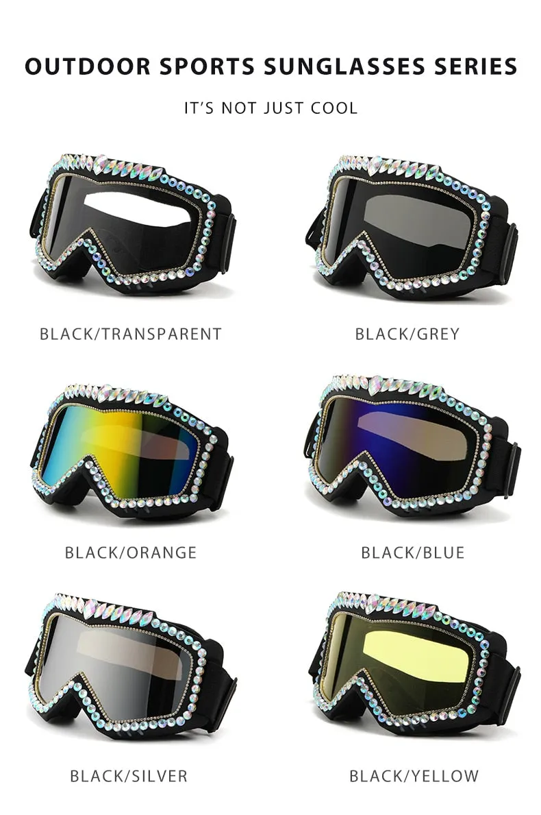 Unisex Steampunk Goggle Oversized Luxury Rhinestone Sports Sunglasses