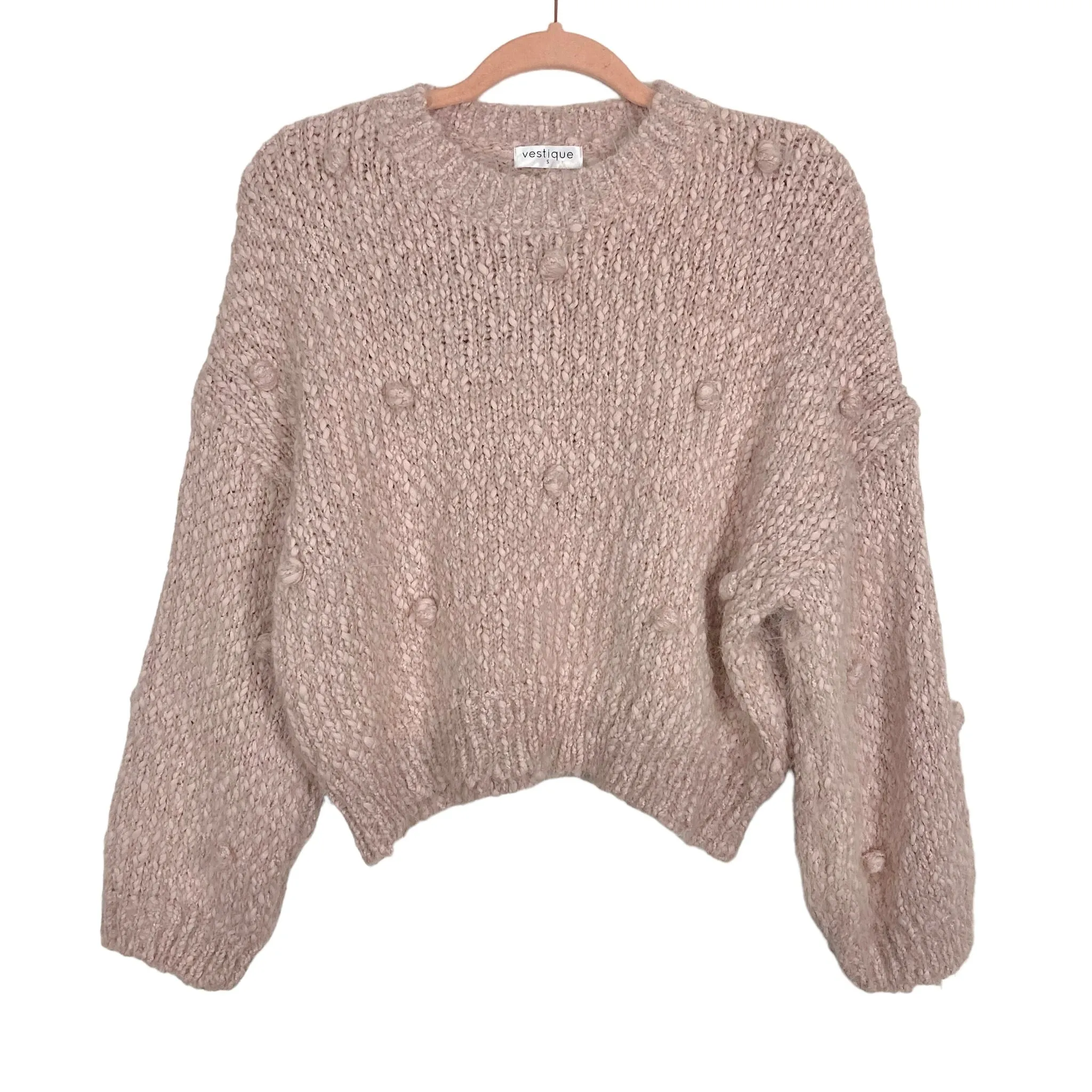 Vestique Pale Lilac Fuzzy with Poms Cropped Sweater NWT- Size S (sold out online)