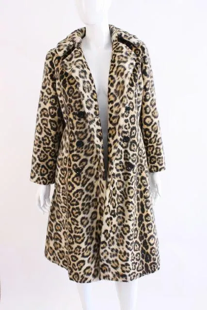 Vintage 60's SAFARI Leopard Faux Fur Coat