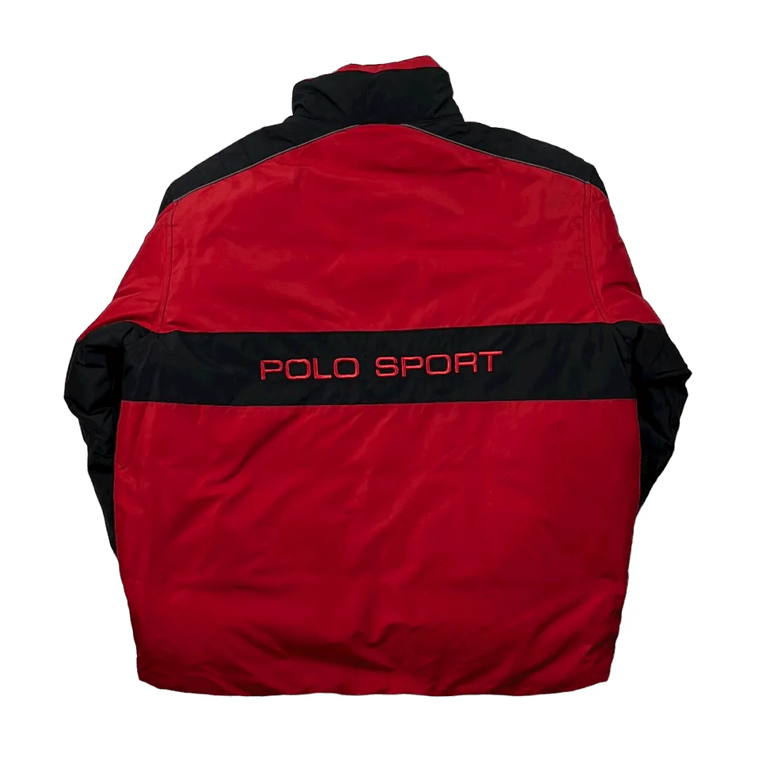 Vintage 90s Red + Black Ralph Lauren Polo Sport Spell-Out Reversible Puffer Coat/ Jacket - Extra Large