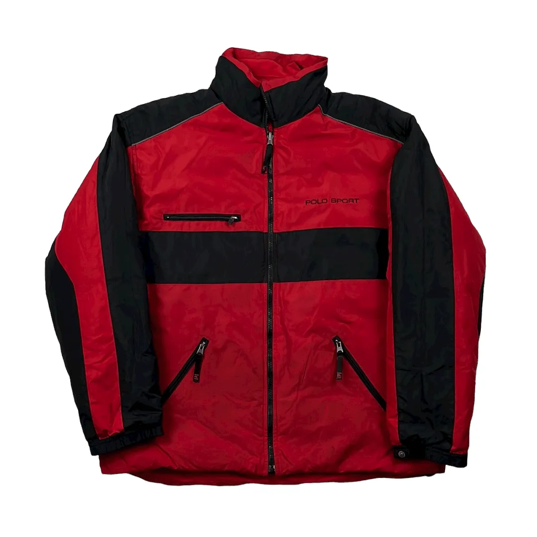 Vintage 90s Red + Black Ralph Lauren Polo Sport Spell-Out Reversible Puffer Coat/ Jacket - Extra Large