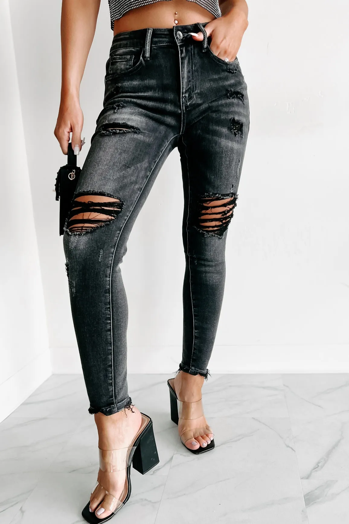 Whatever You Like Mid-Rise Distressed Special A Skinny Jeans (Grey)