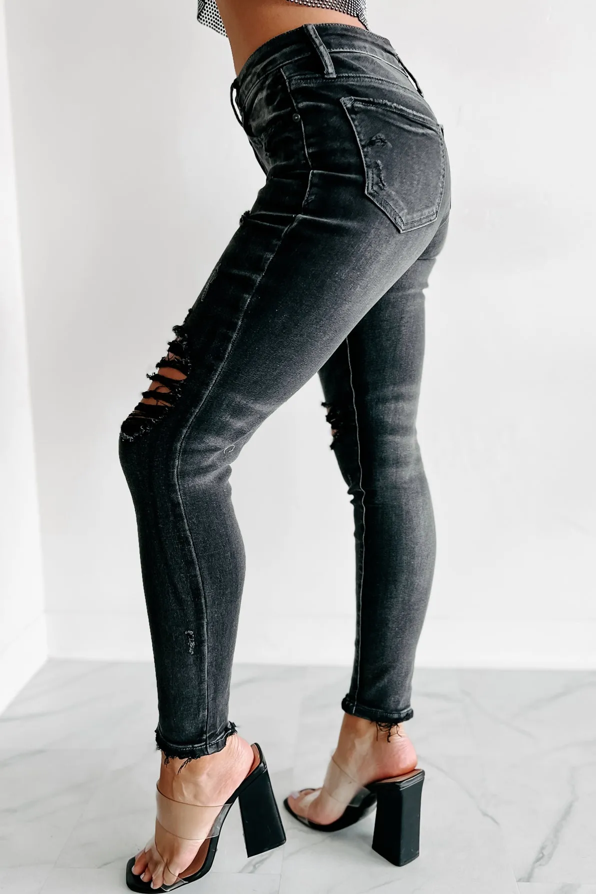 Whatever You Like Mid-Rise Distressed Special A Skinny Jeans (Grey)