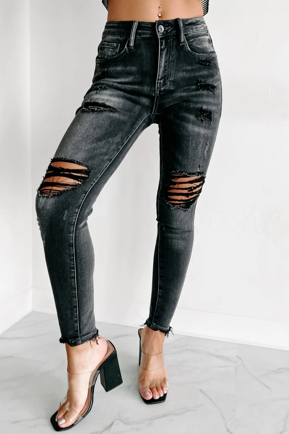 Whatever You Like Mid-Rise Distressed Special A Skinny Jeans (Grey)