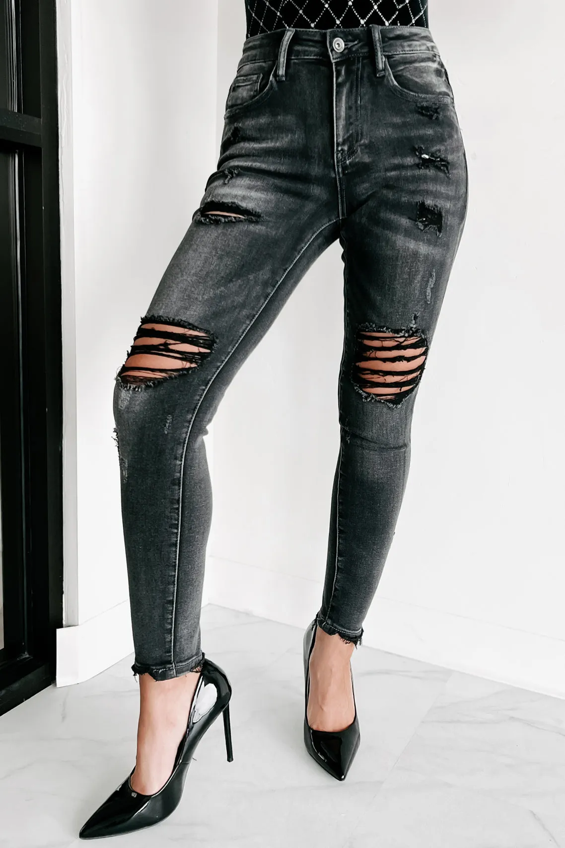 Whatever You Like Mid-Rise Distressed Special A Skinny Jeans (Grey)