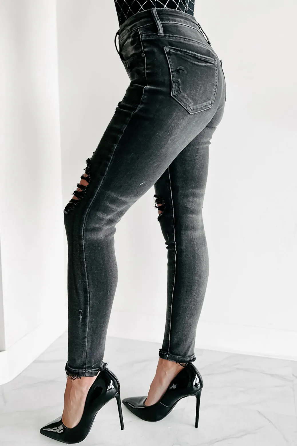 Whatever You Like Mid-Rise Distressed Special A Skinny Jeans (Grey)