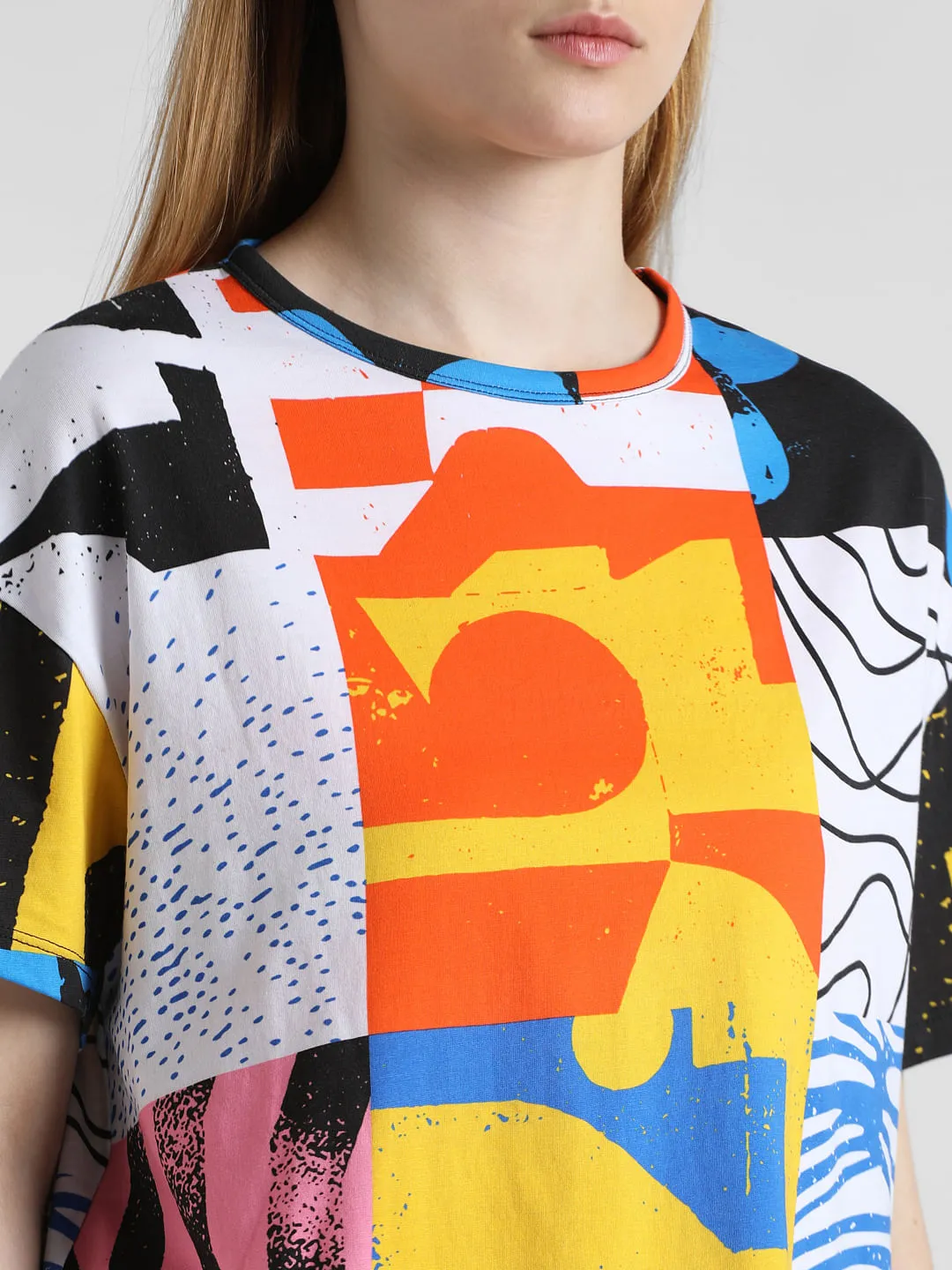 White Abstract Print Boxy T-shirt