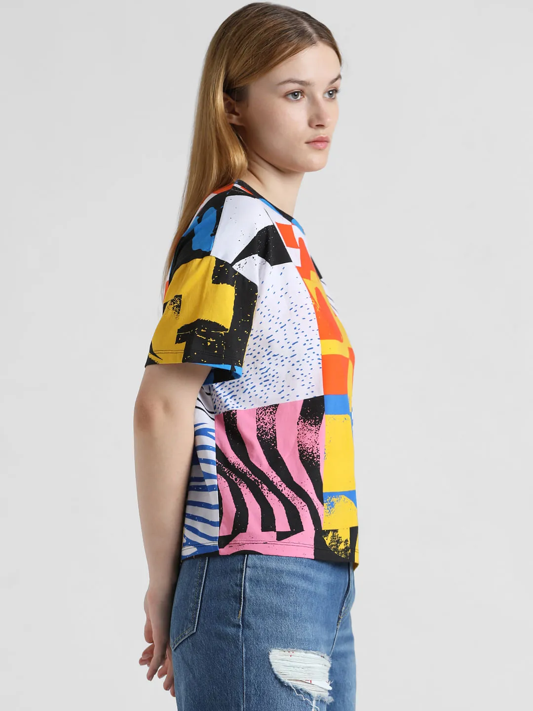 White Abstract Print Boxy T-shirt