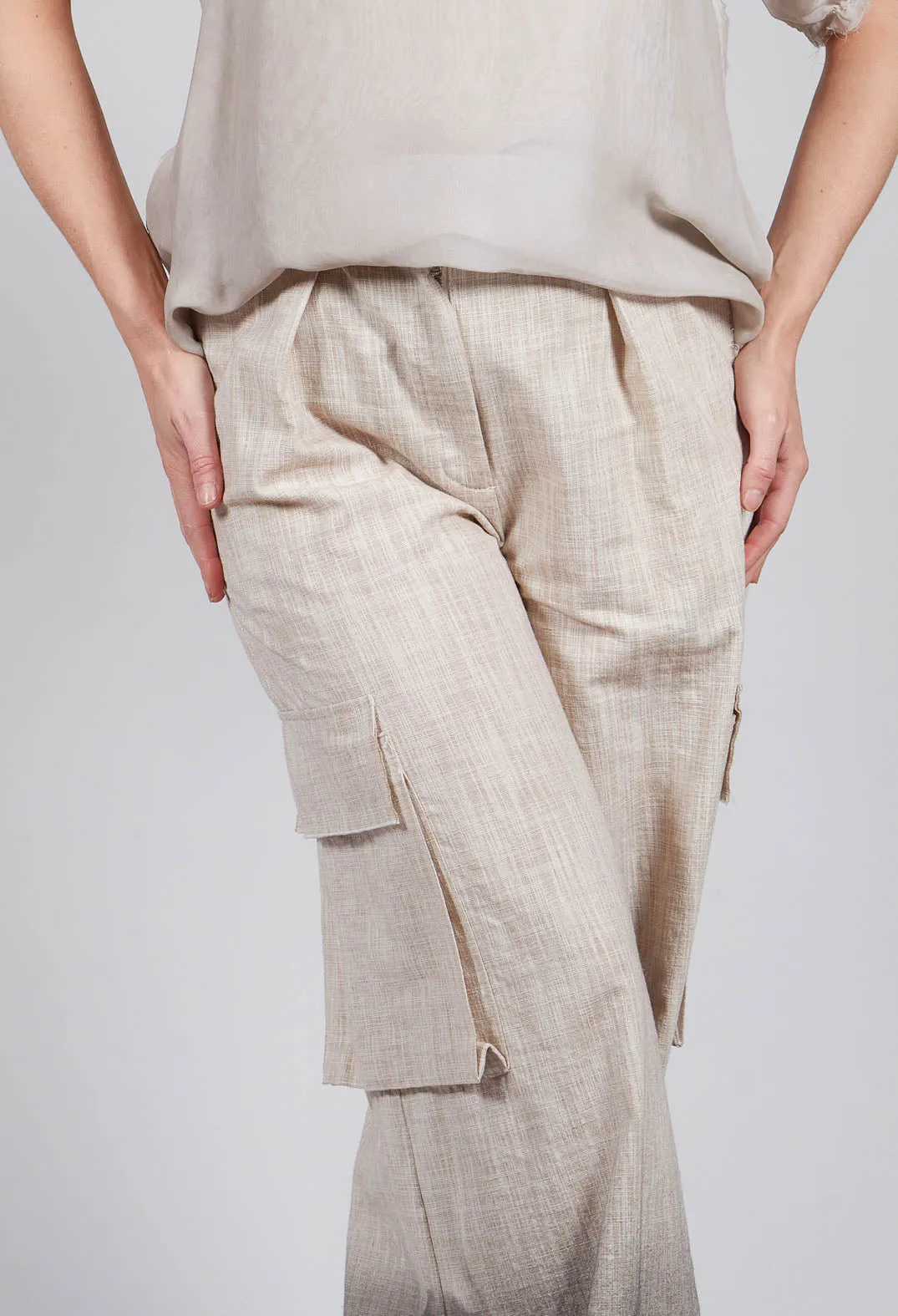 Wide Leg Ombre Trousers in Cotone Degrade Sand