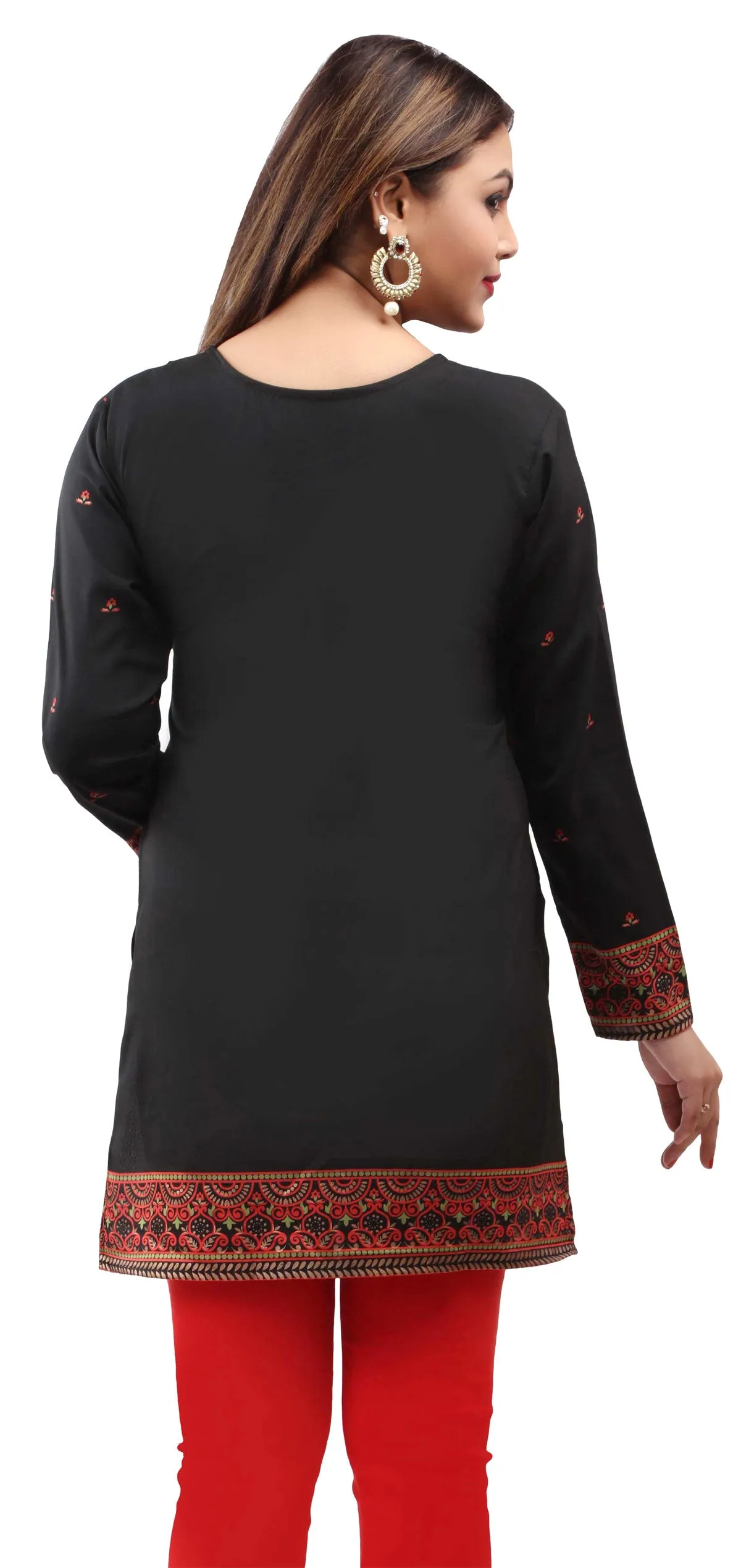 Women's Indian Tunics Kurti Top Blouse India Apparel (Black)