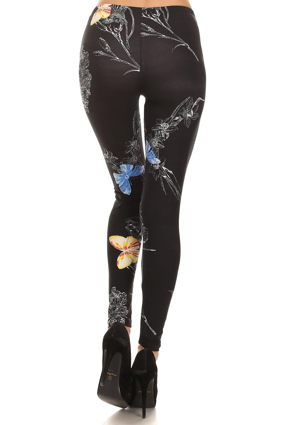 Women's Plus Flower Pattern Series Print Leggings - Butterfly Floral