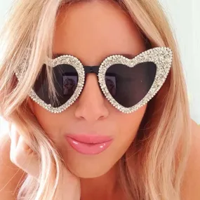 Women's Retro Fashion Heart Love Sexy Bling Stone Sunglasses