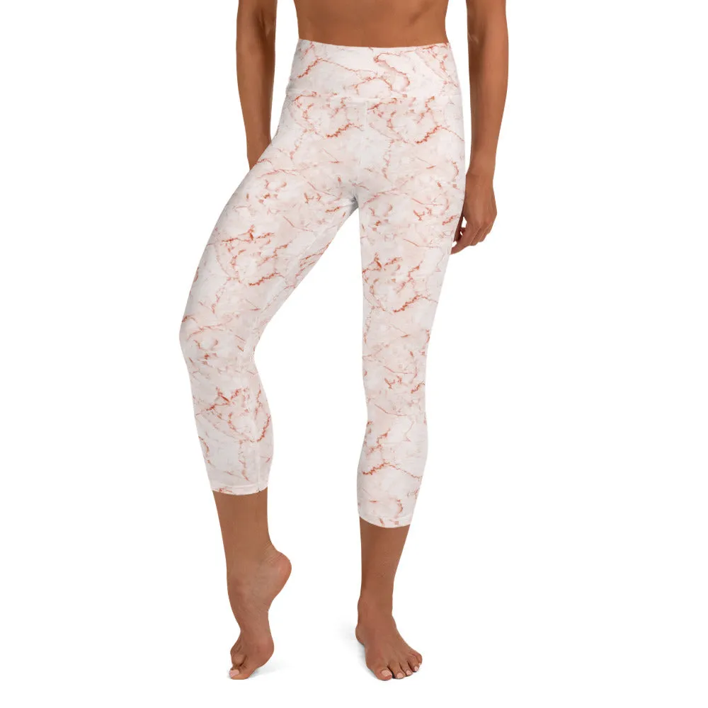 Yoga Capri Leggings in Coral Marble Print